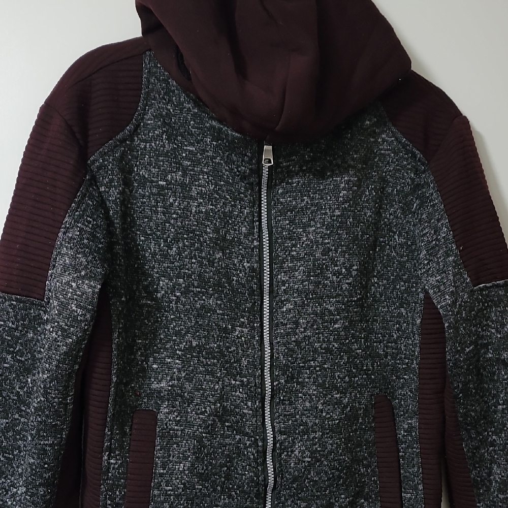 Kids Marled Gray and Burgundy Hooded Jacket